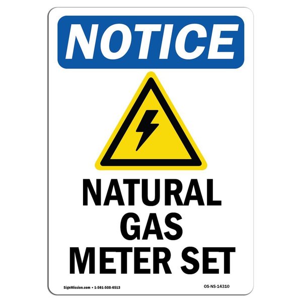 Signmission OSHA Notice Sign, 10" Height, Aluminum, Natural Gas Meter Set Sign With Symbol, Portrait OS-NS-A-710-V-14310